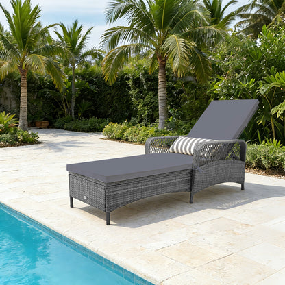 Outdoor Chaise Lounge Chair Patio Recliner with 6-level Backrest-Gray