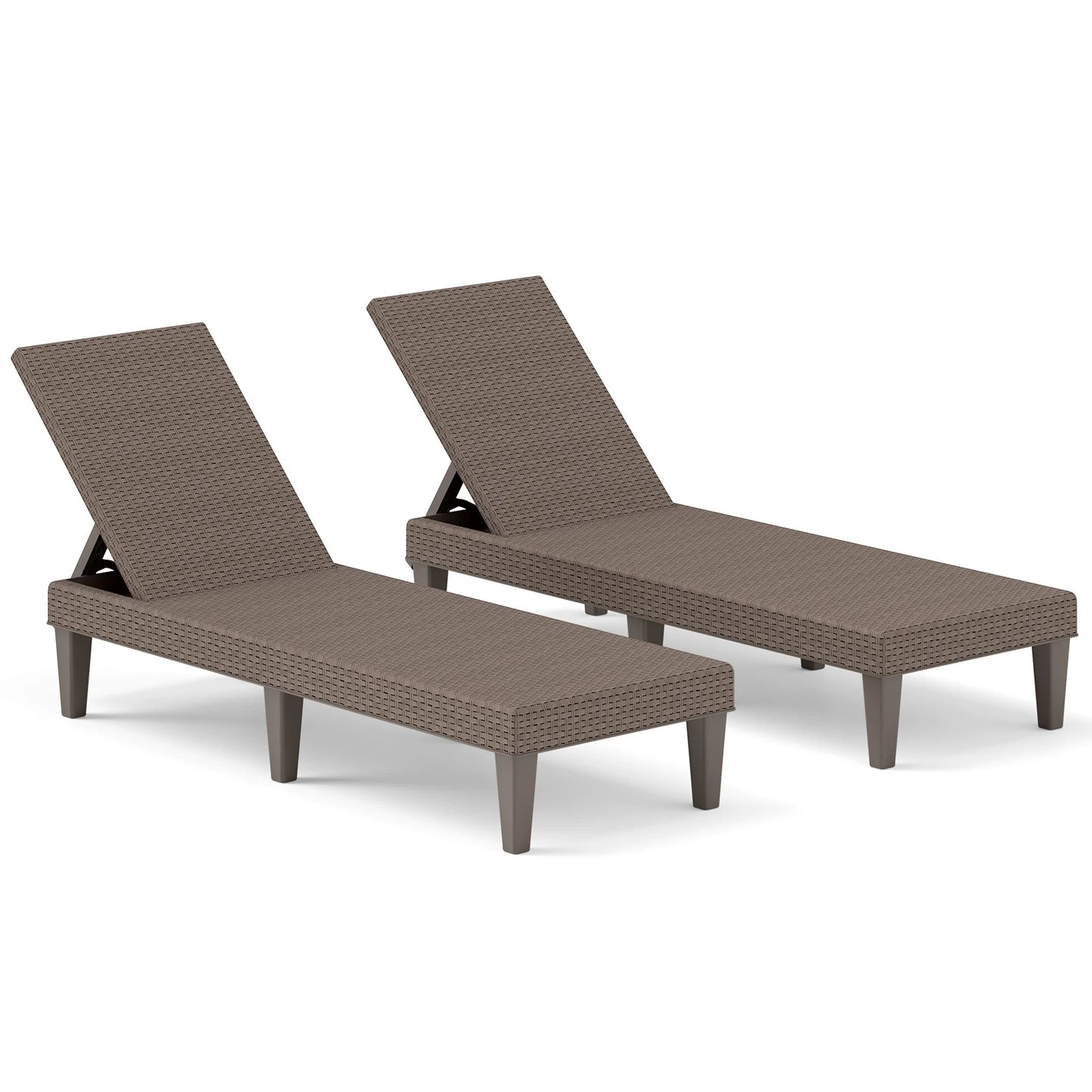 Outdoor Chaise Lounger Chair with Waterproof Rattan Textured PP Surface Set of 2-Black