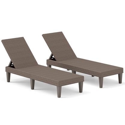 Outdoor Chaise Lounger Chair with Waterproof Rattan Textured PP Surface Set of 2-Black