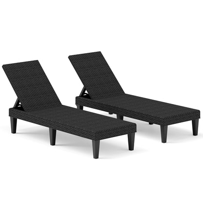 Outdoor Chaise Lounger Chair with Waterproof Rattan Textured PP Surface Set of 2-Black