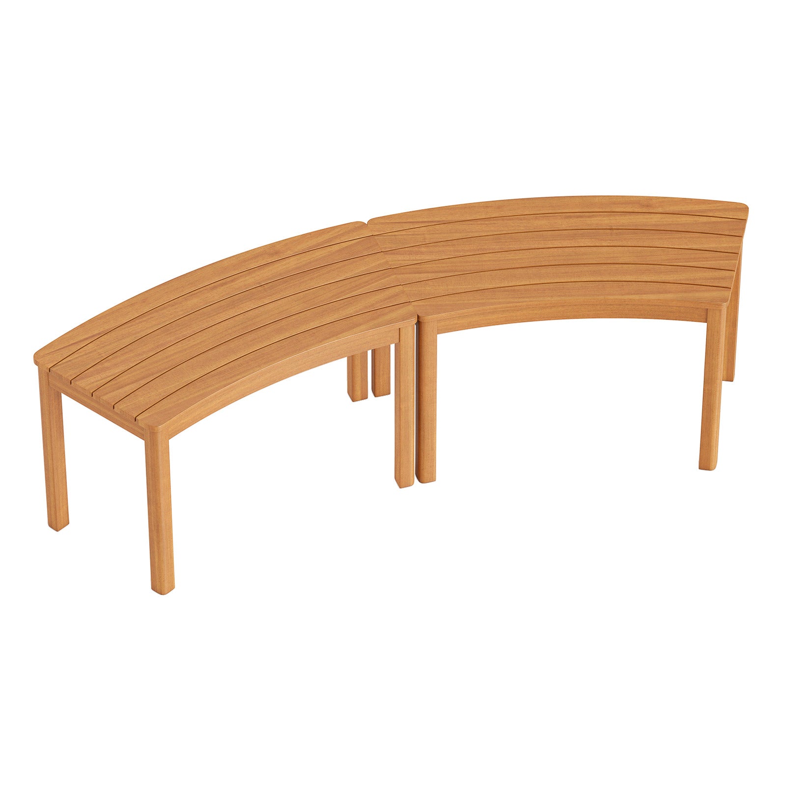 Outdoor curved acacia wood bench set with 2, 3, or 4 seats, designed for patio or front porch seating, by Wilsons Home Store