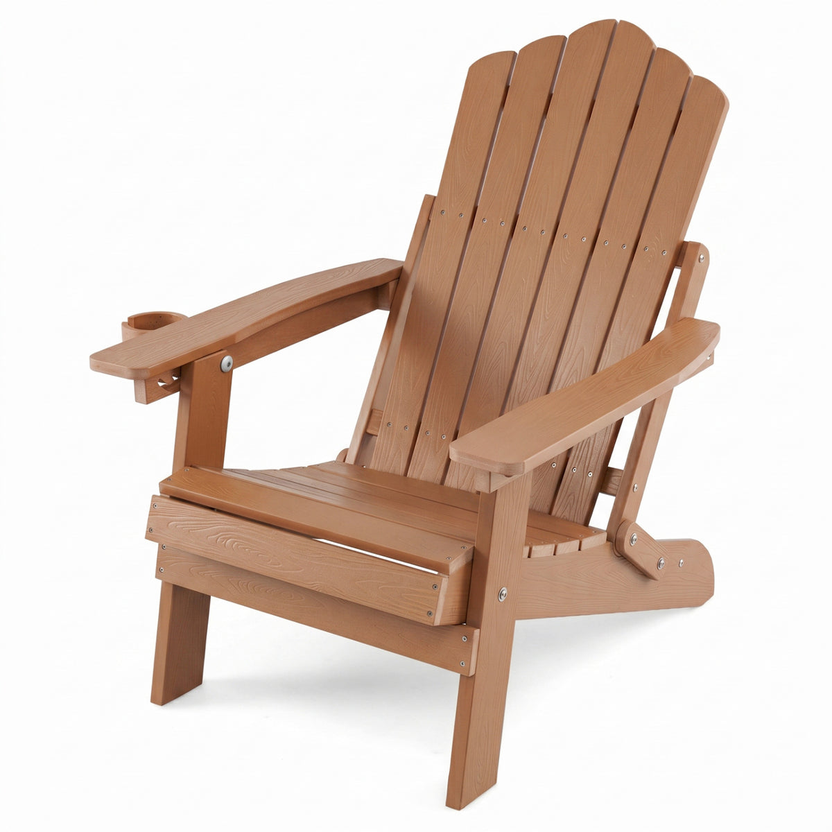 Black outdoor folding Adirondack chair with cup holder and 5-level backrest, made of durable outdoor patio furniture by Wilsons Home Store