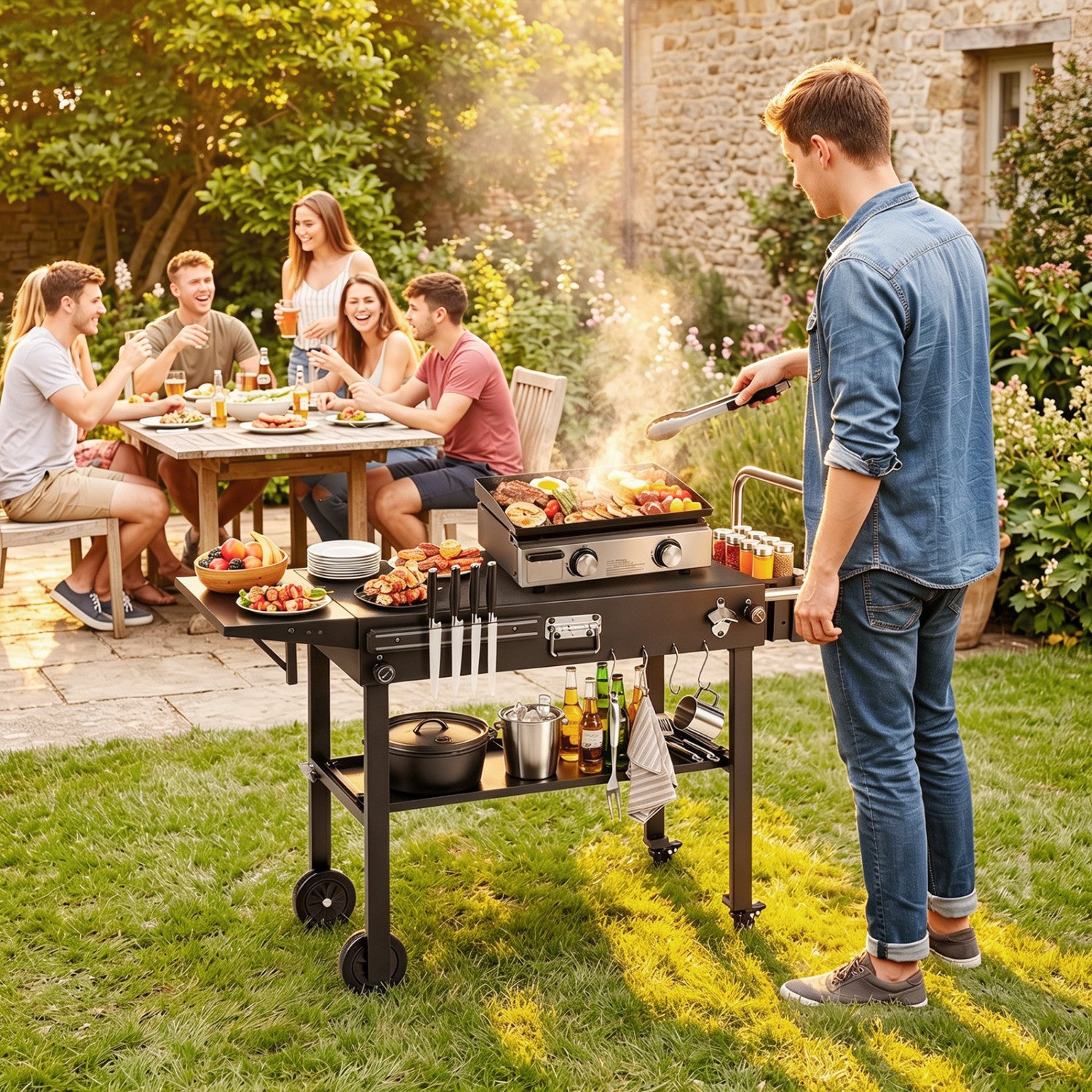 Foldable outdoor grill cart for Blackstone griddle with 31x17 inch tabletop, sturdy outdoor grilling table by Wilsons Home Store
