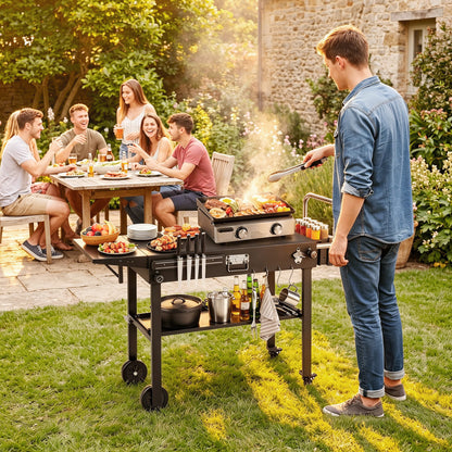 Foldable outdoor grill cart for Blackstone griddle with 31x17 inch tabletop, sturdy outdoor grilling table by Wilsons Home Store