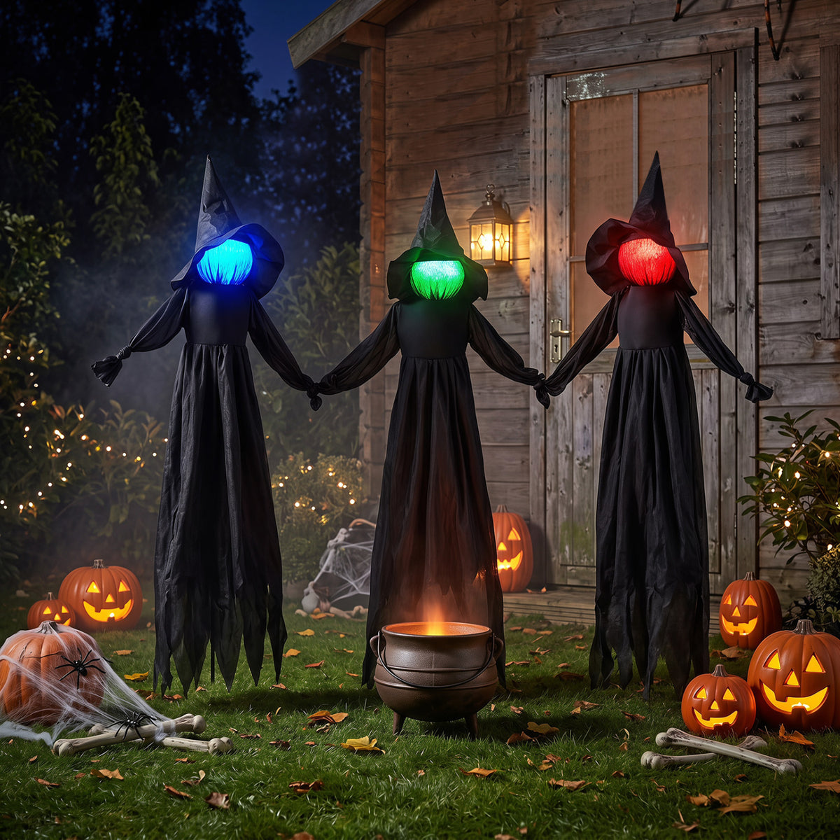 Outdoor Halloween Witch Decoration with LED Lighted Face