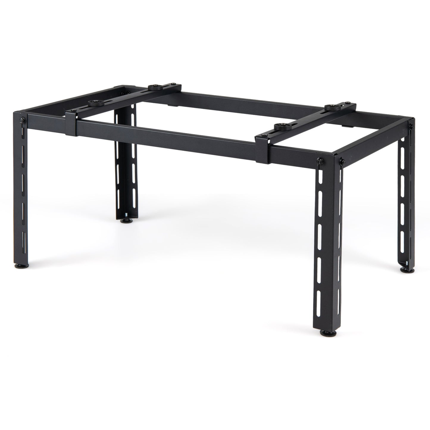 Black outdoor heavy-duty AC base for 9000-36000 BTU ductless mini split air conditioners and heat pumps.