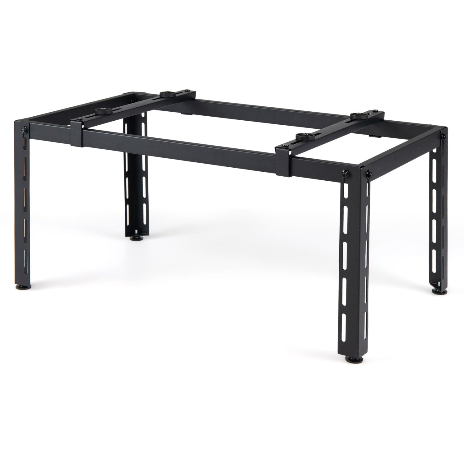 Black outdoor heavy-duty AC base for 9000-36000 BTU ductless mini split air conditioners and heat pumps.