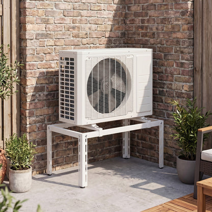Black outdoor heavy-duty AC base for 9000-36000 BTU ductless mini split air conditioners and heat pumps.
