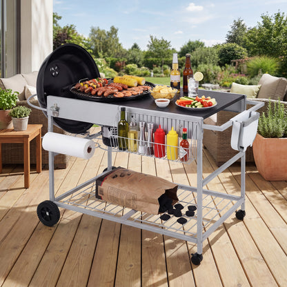 Outdoor Movable Grill Table for 18/22 Inch Weber Original Kettle for Camping-Black