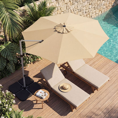 Outdoor Offset Umbrella Set with 11 FT Cantilever Patio Umbrella and Heavy-Duty 4-Piece Base-Beige