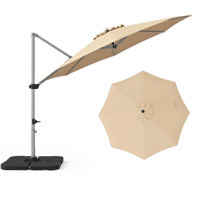 Outdoor Offset Umbrella Set with 11 FT Cantilever Patio Umbrella and Heavy-Duty 4-Piece Base-Beige