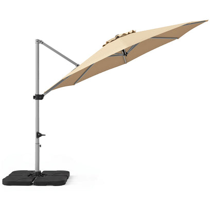 Outdoor Offset Umbrella Set with 11 FT Cantilever Patio Umbrella and Heavy-Duty 4-Piece Base-Beige