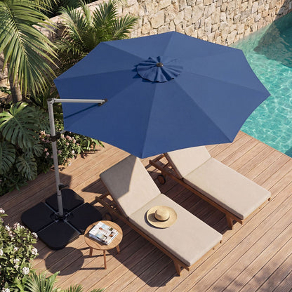 Outdoor Offset Umbrella Set with 11 FT Cantilever Patio Umbrella and Heavy-Duty 4-Piece Base-Beige