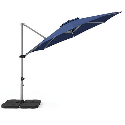 Outdoor Offset Umbrella Set with 11 FT Cantilever Patio Umbrella and Heavy-Duty 4-Piece Base-Beige