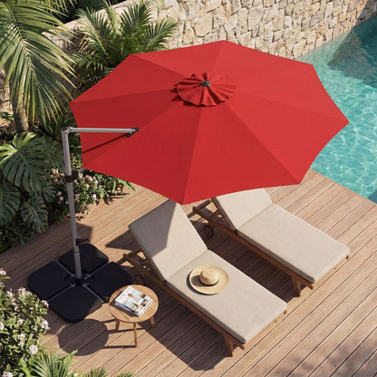 Outdoor Offset Umbrella Set with 11 FT Cantilever Patio Umbrella and Heavy-Duty 4-Piece Base-Beige