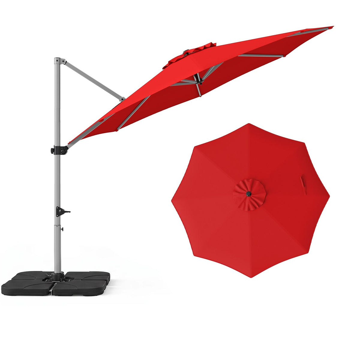 Outdoor Offset Umbrella Set with 11 FT Cantilever Patio Umbrella and Heavy-Duty 4-Piece Base-Beige