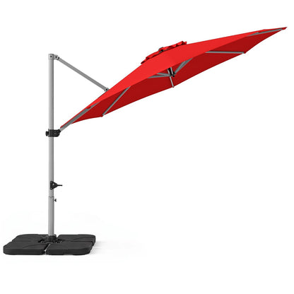 Outdoor Offset Umbrella Set with 11 FT Cantilever Patio Umbrella and Heavy-Duty 4-Piece Base-Beige