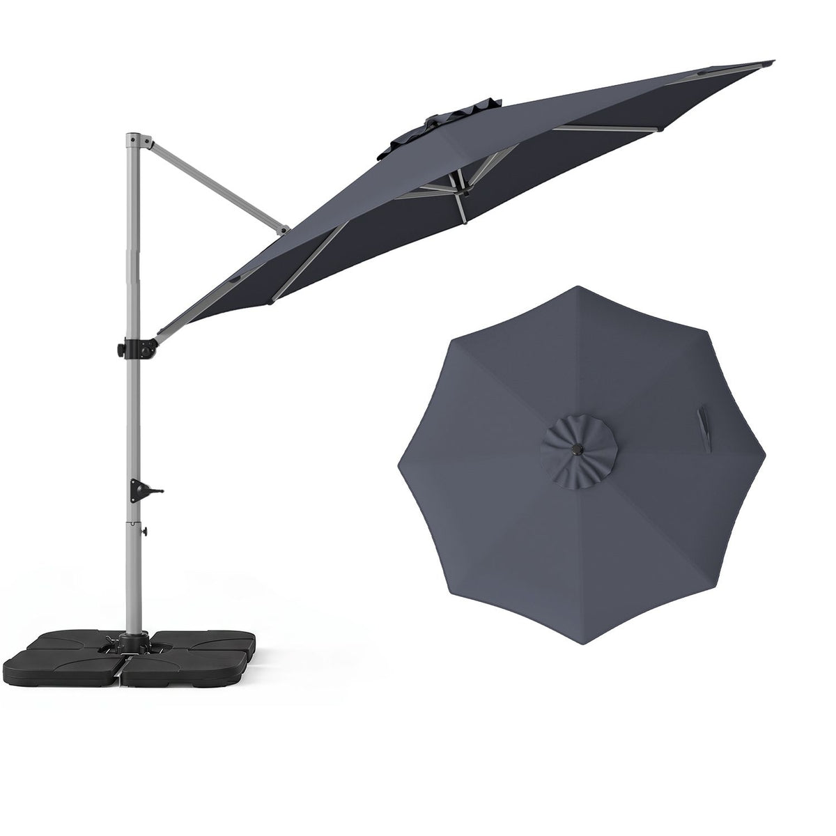 Outdoor Offset Umbrella Set with 11 FT Cantilever Patio Umbrella and Heavy-Duty 4-Piece Base-Beige