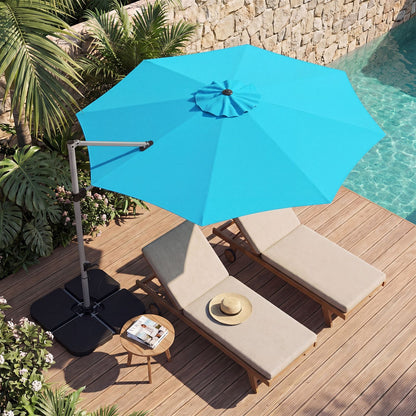 Outdoor Offset Umbrella Set with 11 FT Cantilever Patio Umbrella and Heavy-Duty 4-Piece Base-Beige