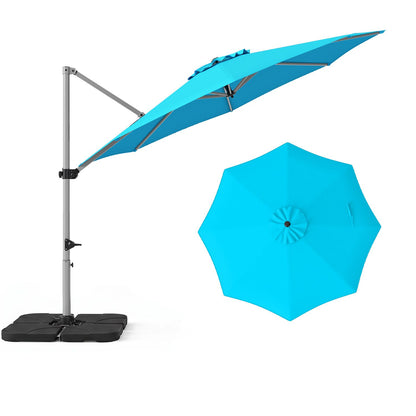 Outdoor Offset Umbrella Set with 11 FT Cantilever Patio Umbrella and Heavy-Duty 4-Piece Base-Beige