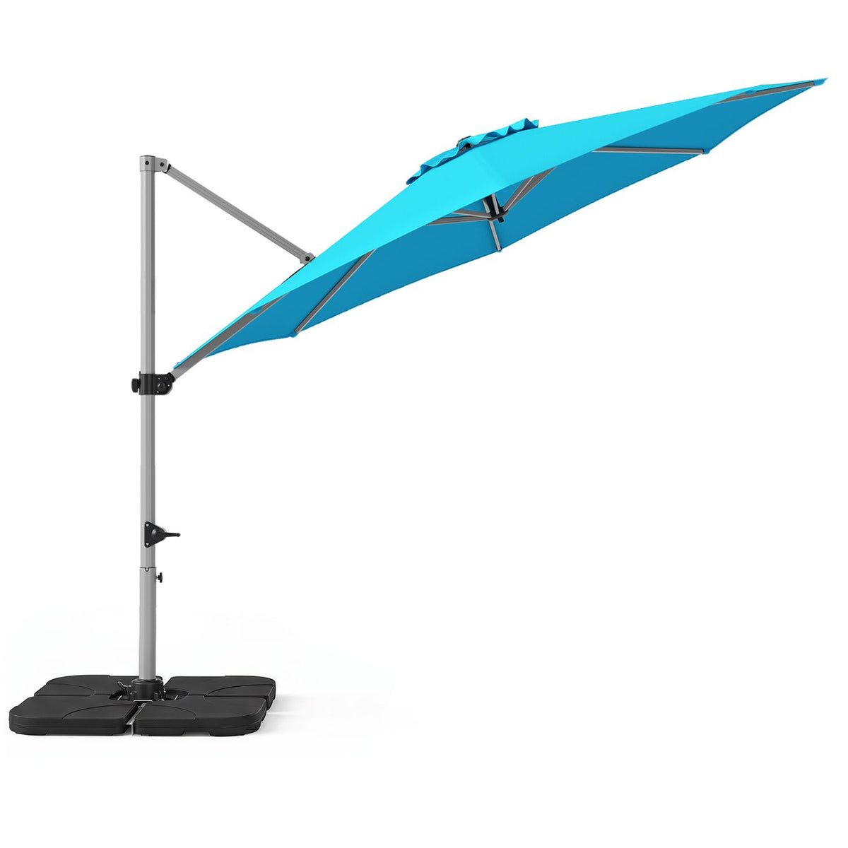 Outdoor Offset Umbrella Set with 11 FT Cantilever Patio Umbrella and Heavy-Duty 4-Piece Base-Beige