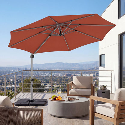 Outdoor Offset Umbrella Set with 11 FT Cantilever Patio Umbrella and Heavy-Duty 4-Piece Base-Beige