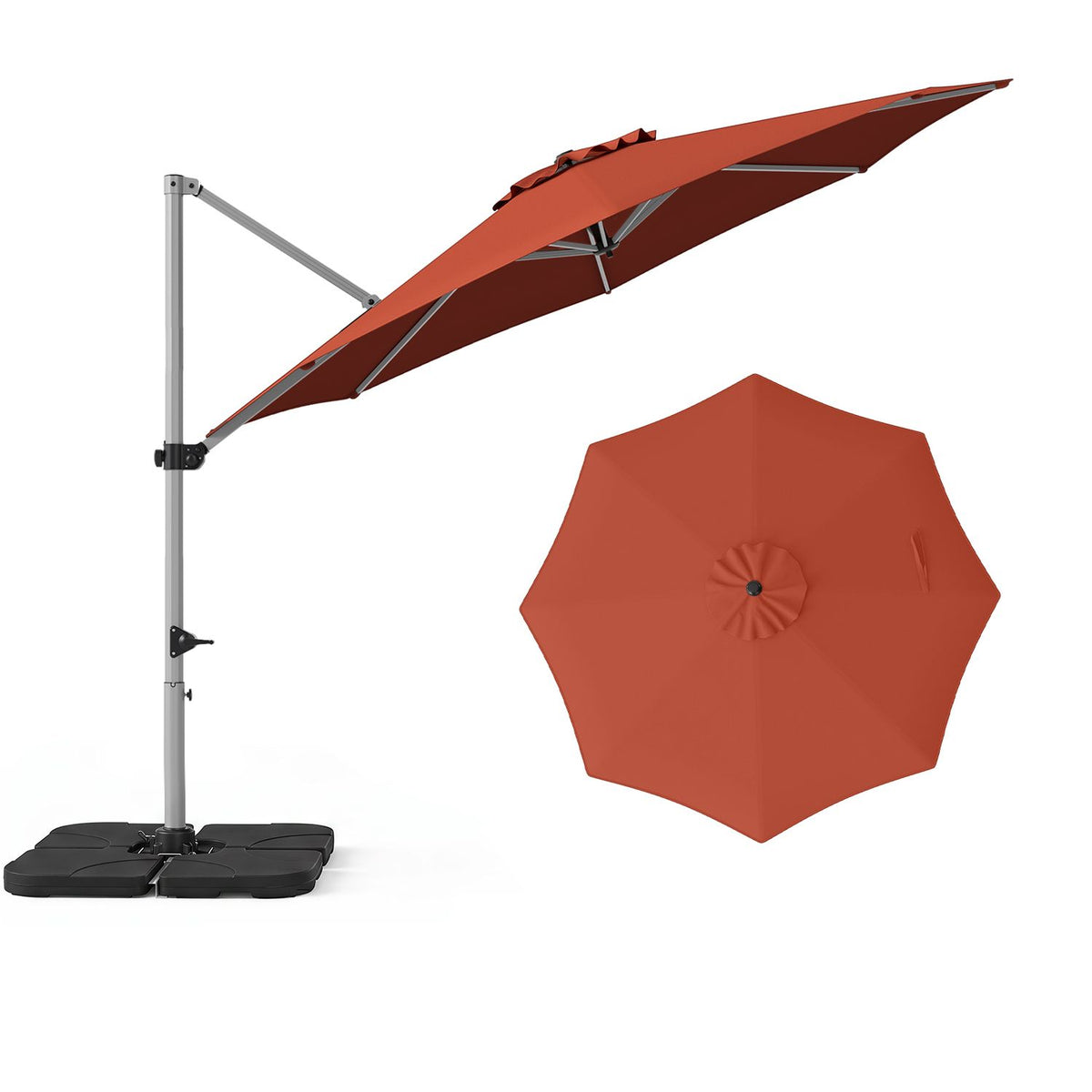 Outdoor Offset Umbrella Set with 11 FT Cantilever Patio Umbrella and Heavy-Duty 4-Piece Base-Beige
