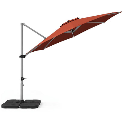 Outdoor Offset Umbrella Set with 11 FT Cantilever Patio Umbrella and Heavy-Duty 4-Piece Base-Beige