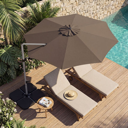 Outdoor Offset Umbrella Set with 11 FT Cantilever Patio Umbrella and Heavy-Duty 4-Piece Base-Beige