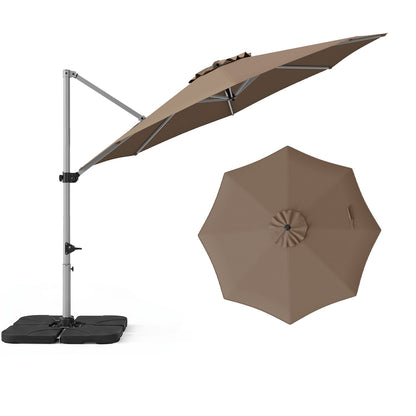 Outdoor Offset Umbrella Set with 11 FT Cantilever Patio Umbrella and Heavy-Duty 4-Piece Base-Beige