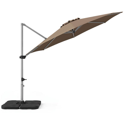 Outdoor Offset Umbrella Set with 11 FT Cantilever Patio Umbrella and Heavy-Duty 4-Piece Base-Beige
