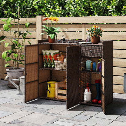 Outdoor PE Wicker Storage Cabinet with 3 Doors for Deck