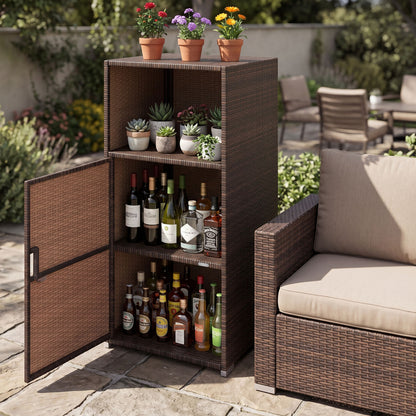 Black outdoor PE wicker storage cabinet with door and open compartment for patio storage, by Direct Wilsons Home Store