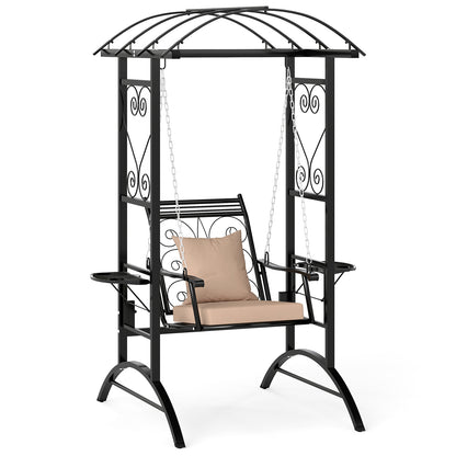 Outdoor Porch Swing with Stand and 2 Trellises for Adults-Black