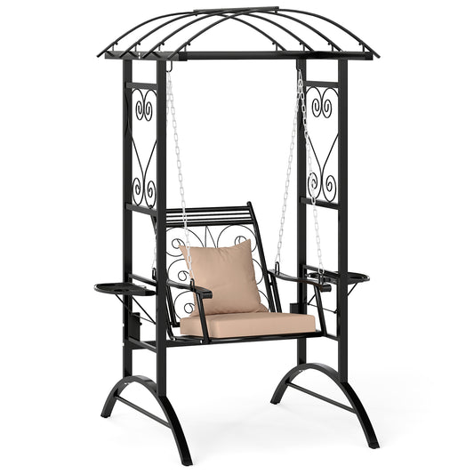 Outdoor Porch Swing with Stand and 2 Trellises for Adults-Black