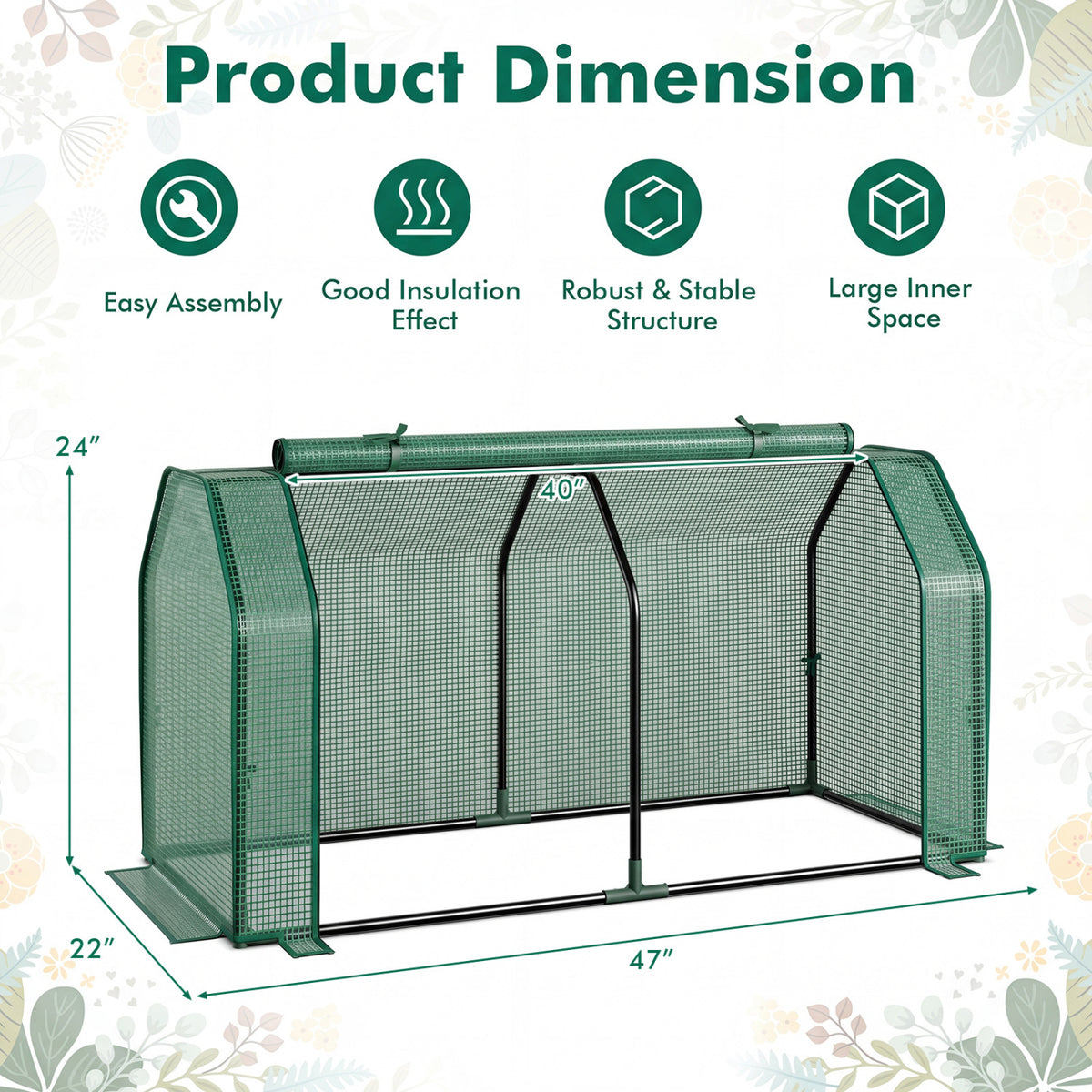 Green outdoor portable mini greenhouse with PE cover and zippered door for vegetables, ideal for garden use.