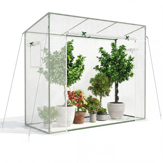 Outdoor Portable Walk-in Greenhouse with PE Cover Roll-up Zipper Door-White