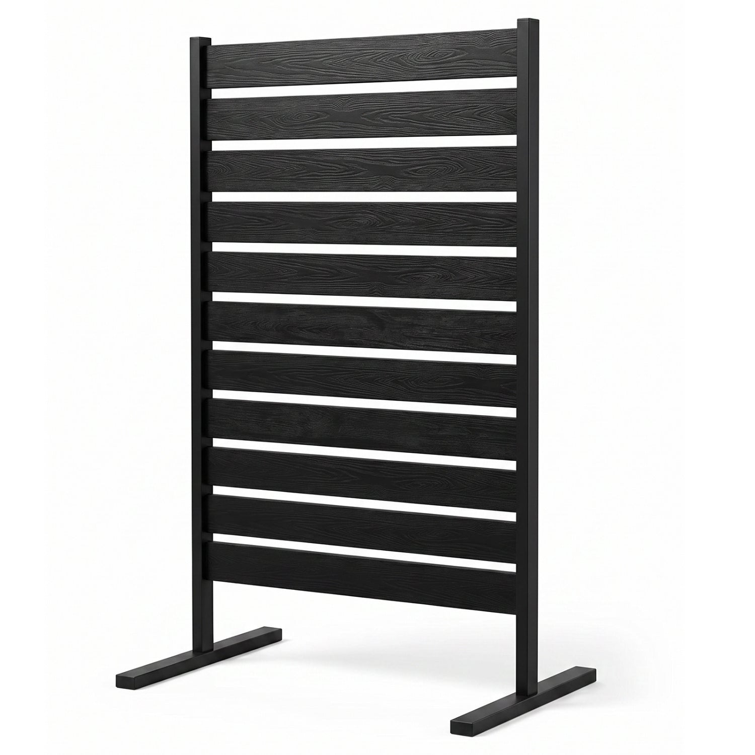 Black outdoor privacy screen fence for backyard pool or lawn, decorative fencing accessory by Wilsons Home Store.