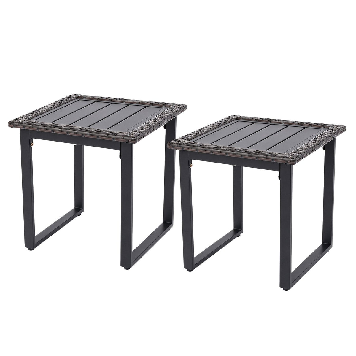 Outdoor rattan side table with slatted tabletop and PE rattan finish, suitable for patio outdoor furniture.