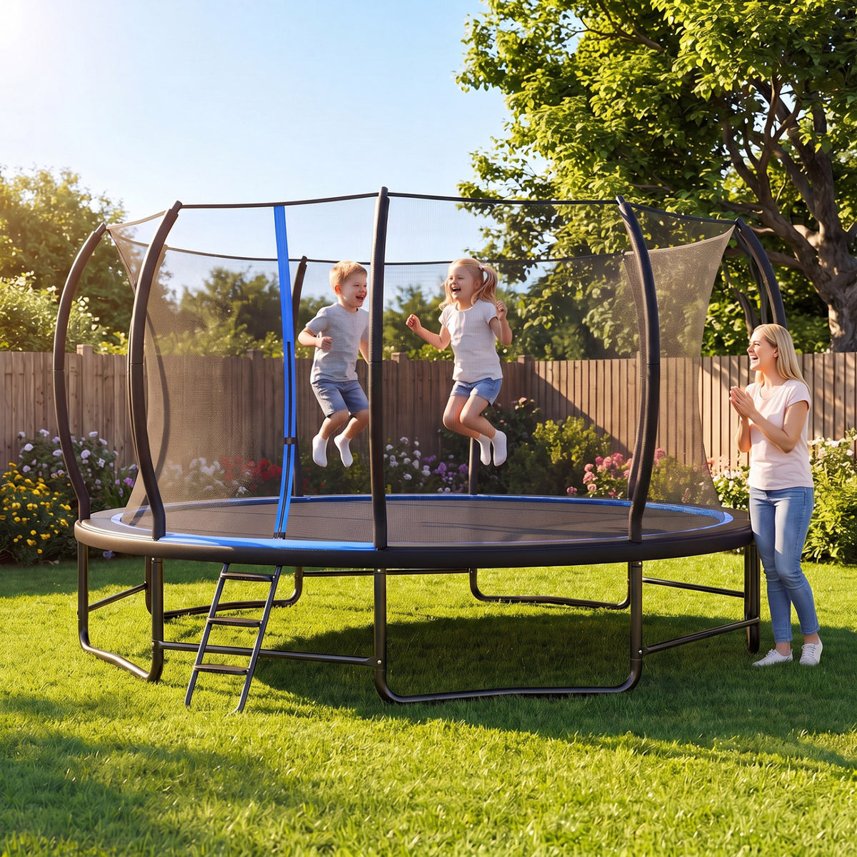 Outdoor Recreational Trampoline Giant Round Rebounder with Enclosure Net-Blue