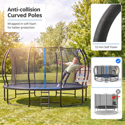 Outdoor Recreational Trampoline Giant Round Rebounder with Enclosure Net-Blue
