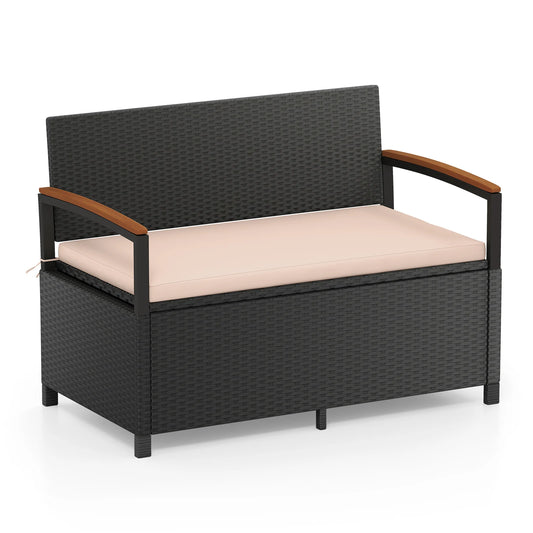 Outdoor Storage Bench Deck Box Patio Furniture with Cushion-Brown
