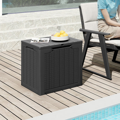 Outdoor Storage Box 25 Gallon Deck Box with Lockable Lid and Wicker-woven Texture-Black