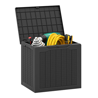 Outdoor Storage Box 25 Gallon Deck Box with Lockable Lid and Wicker-woven Texture-Black