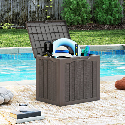 Outdoor Storage Box 25 Gallon Deck Box with Lockable Lid and Wicker-woven Texture-Black