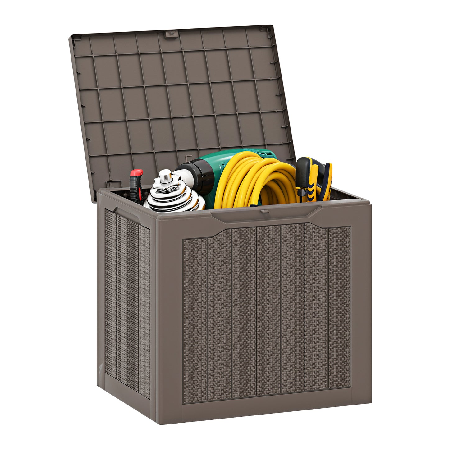 Outdoor Storage Box 25 Gallon Deck Box with Lockable Lid and Wicker-woven Texture-Black