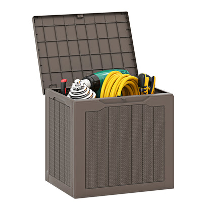 Outdoor Storage Box 25 Gallon Deck Box with Lockable Lid and Wicker-woven Texture-Black