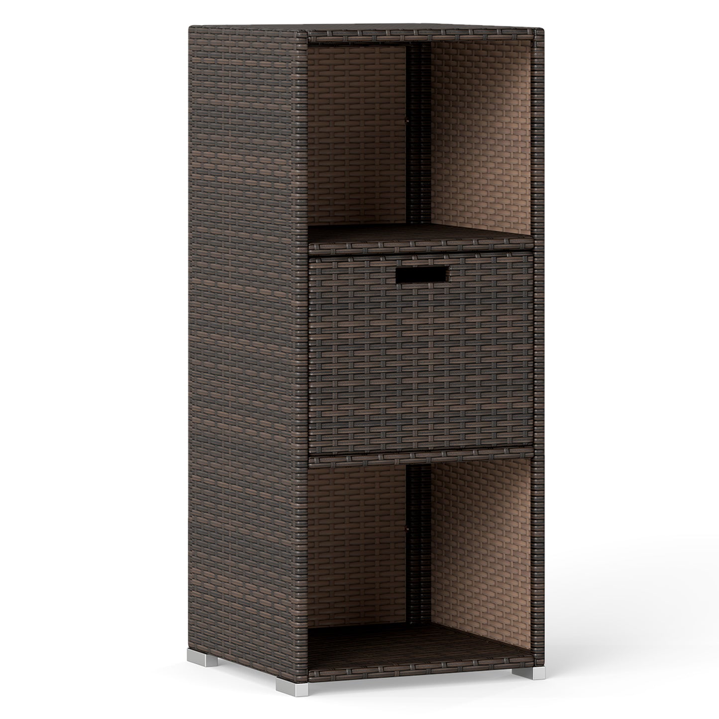 Outdoor Storage Cabinet Patio Wicker Organizer with Drawer-Black