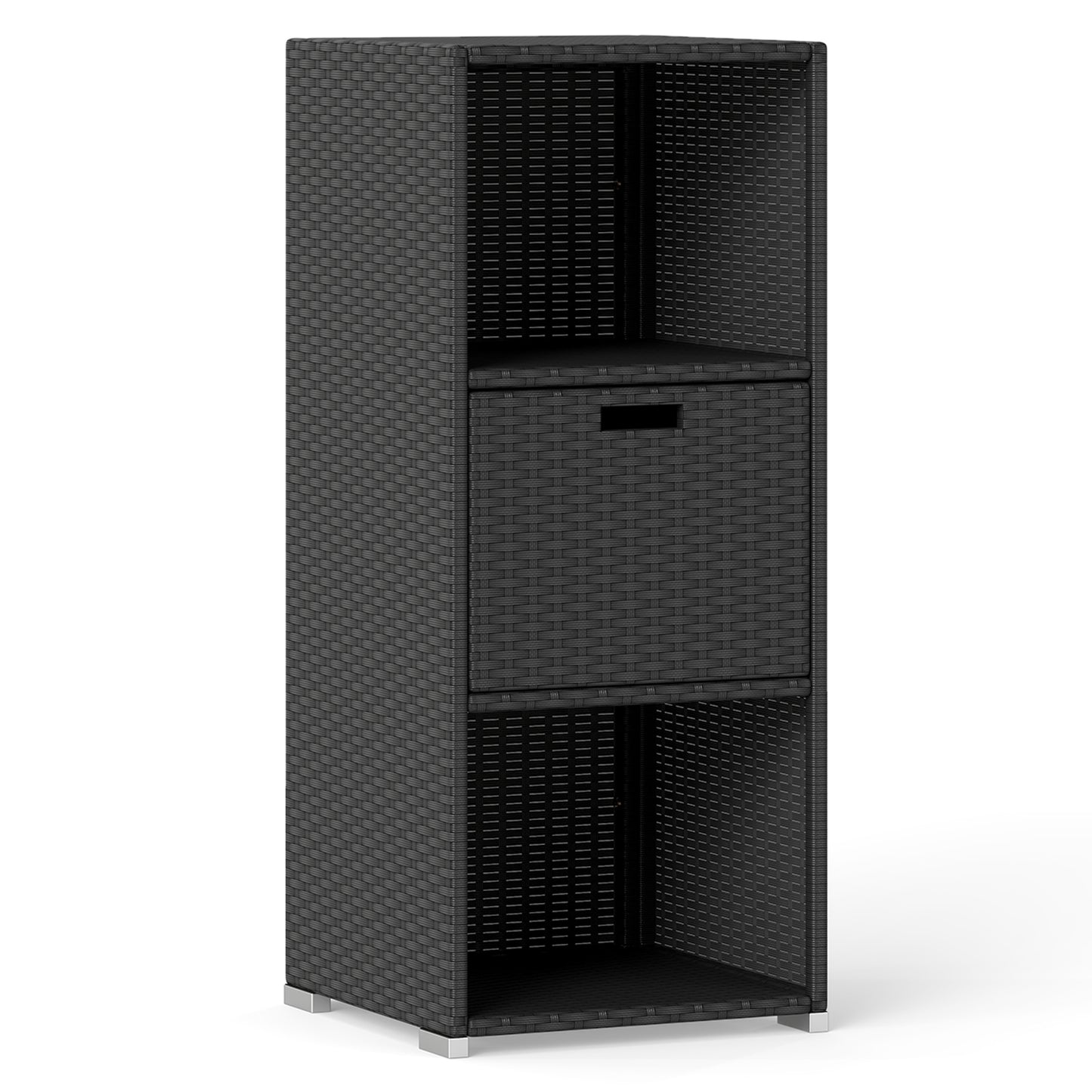 Outdoor Storage Cabinet Patio Wicker Organizer with Drawer-Black