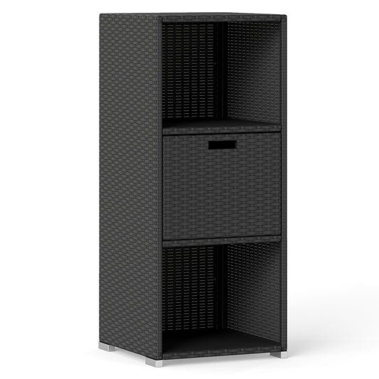 Outdoor Storage Cabinet Patio Wicker Organizer with Drawer-Black